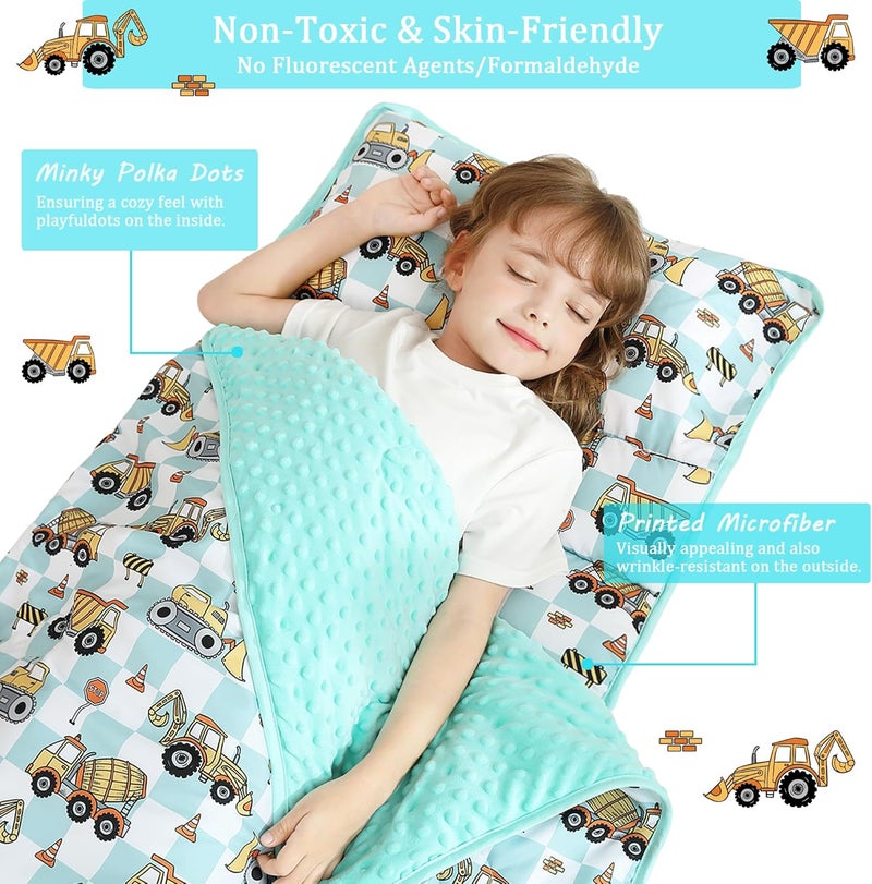 lasoftan Toddler Nap Mat for Preschool 50''x30'' Sleeping Mat with Removable Pillow and Minky Blanket for Kids Ages 3-7 Roll Up Soft Sleeping Bag for Boys Girls Kindergarten Daycare Sleepover - Image 2